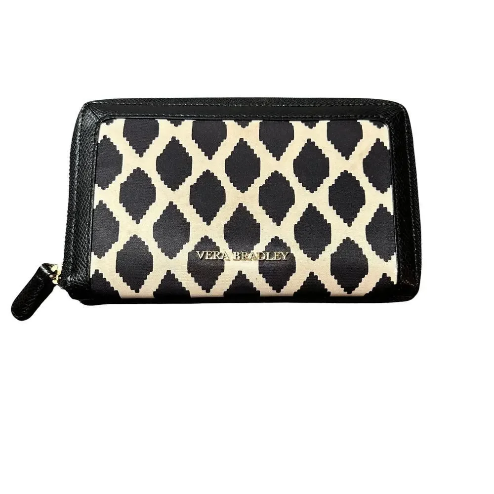🖤 Vera Bradley Zip-Around Wallet 🖤 Black & White Lattice | Chic & Functional